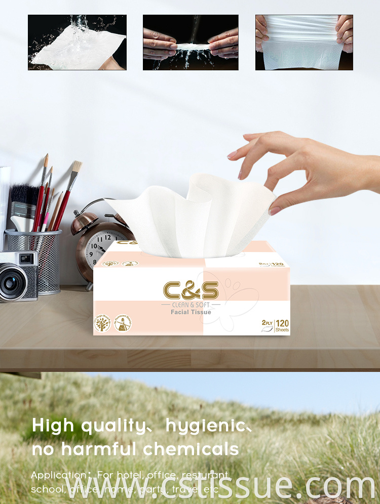 Good Price 2 Ply 120 Sheets No Harmful Chemicals Facial Paper Box Pack Facial Tissue